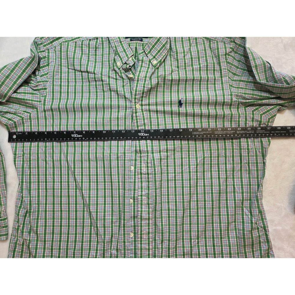 M362 Ralph Lauren XXL Plaid Button Down Shirt Green Pink Classic Fit Mens